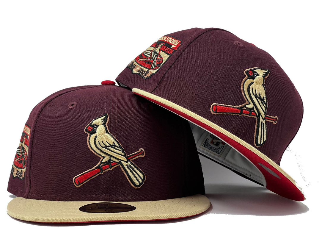 St. Louis Cardinals Busch Stadium Final Season Maroon Vegas Gold Visor Red Brim New Era Fitted Hat