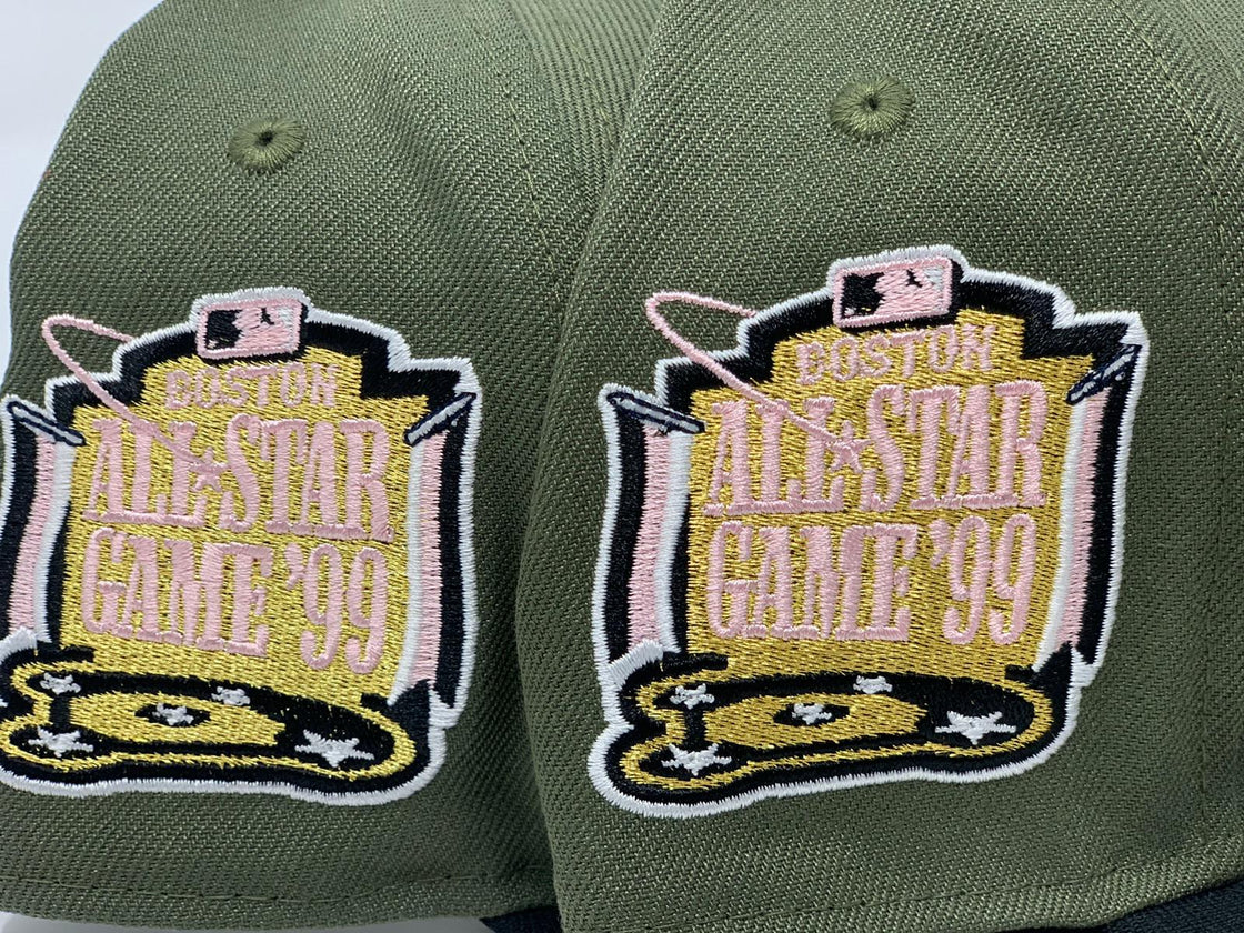 BOSTON RED SOX 1999 ALL STAR GAME OLIVE GREEN BLACK VISOR PINK BRIM NEW ERA FITTED HAT