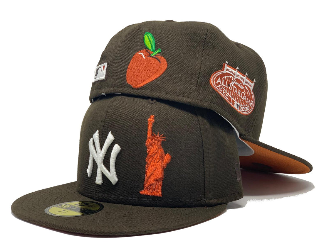 NEW YORK YANKEES STATUE OF LIBERTY 2008 ALL STAR GAME WALNUT RUST ORANGE BRIM NEW ERA FITTED HAT