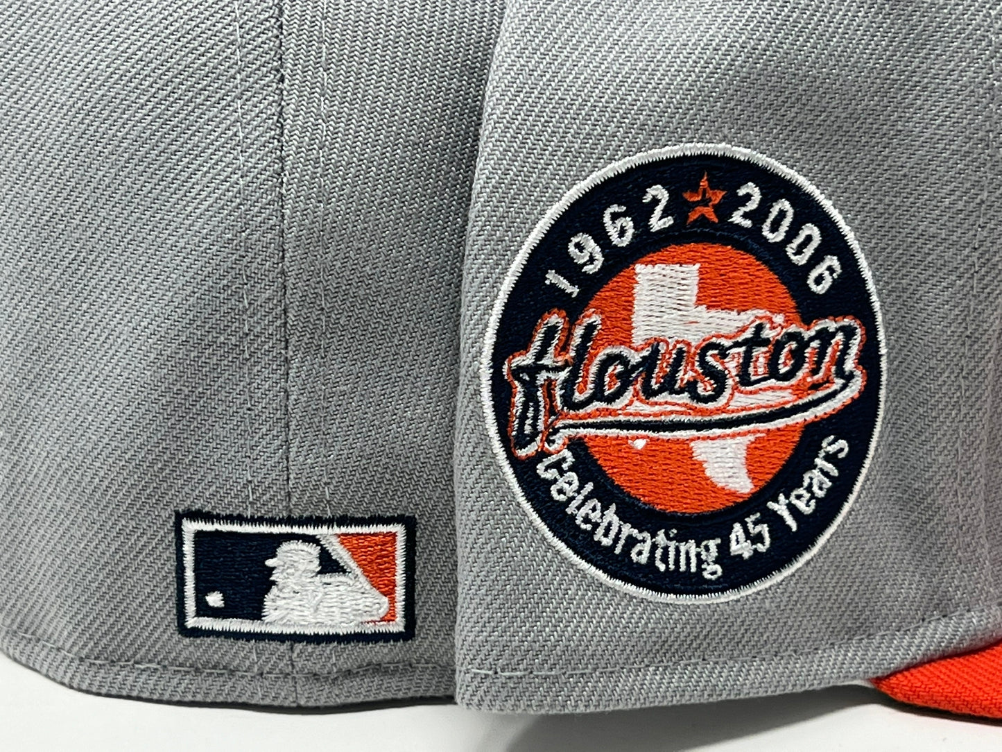 HOUSTON ASTROS 45TH ANNIVERSARY LIGHT GRAY ORANGE VISOR GREEN BRIM NEW ERA FITTED HAT