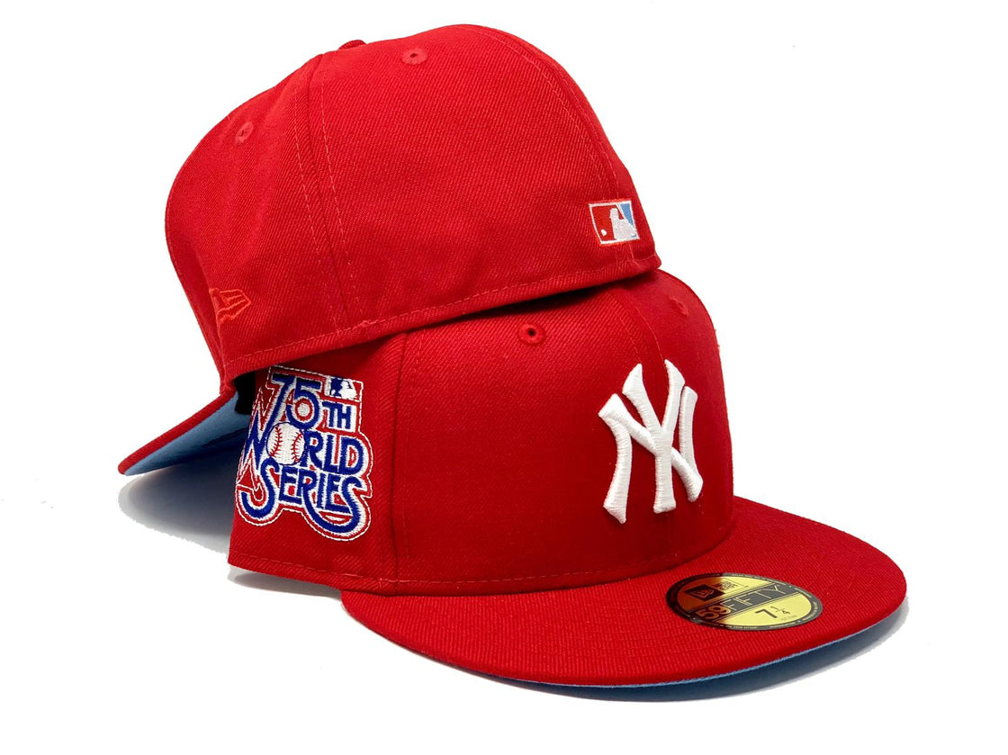 NEW YORK YANKEES 75TH WORLD SERIES RED ICY BRIM NEW ERA FITTED HAT