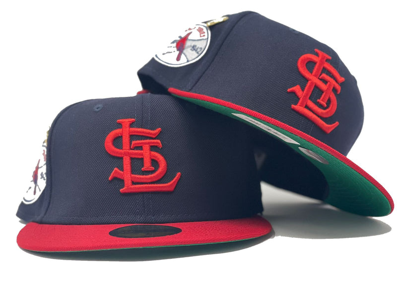 Navy Blue St. Louis Cardinals Red Visor Green Bottom 1942 World Series Side Patch 59FIFTY Day New Era 59FIFTY Fitted 73/8