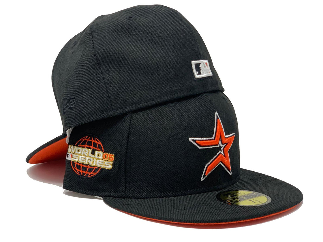 HOUSTON ASTROS 2005 WORLD SERIES BLACK ORANGE BRIM NEW ERA FITTED HAT