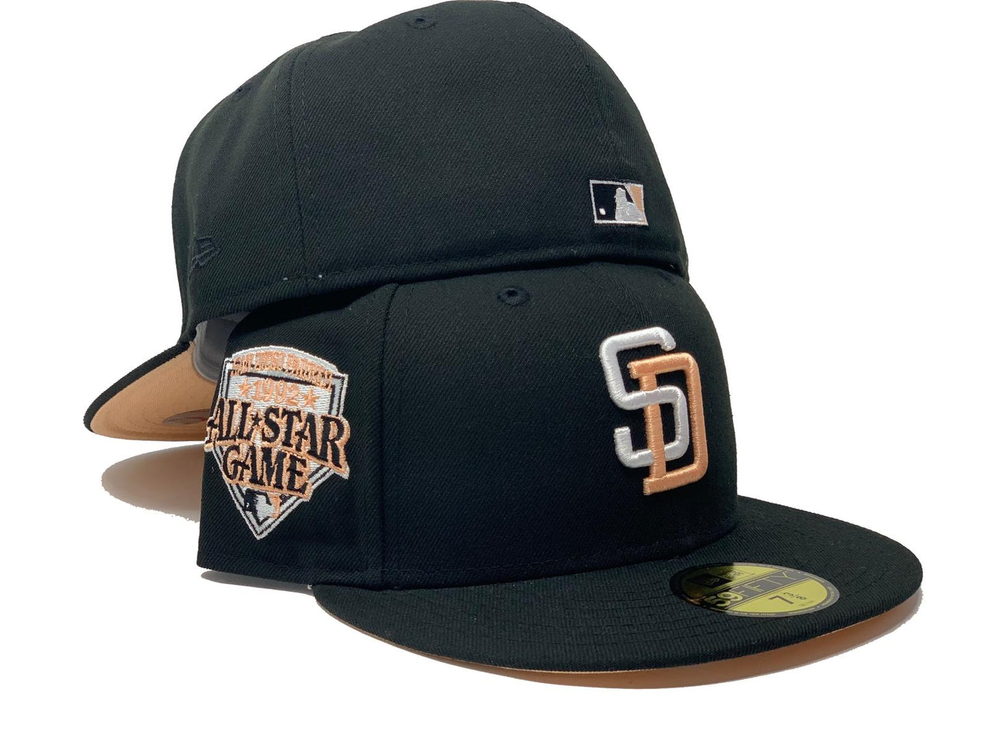 SAN DIEGO PADRES 1992 ALL STAR GAME BLACK PEACH BRIM NEW ERA FITTED HAT