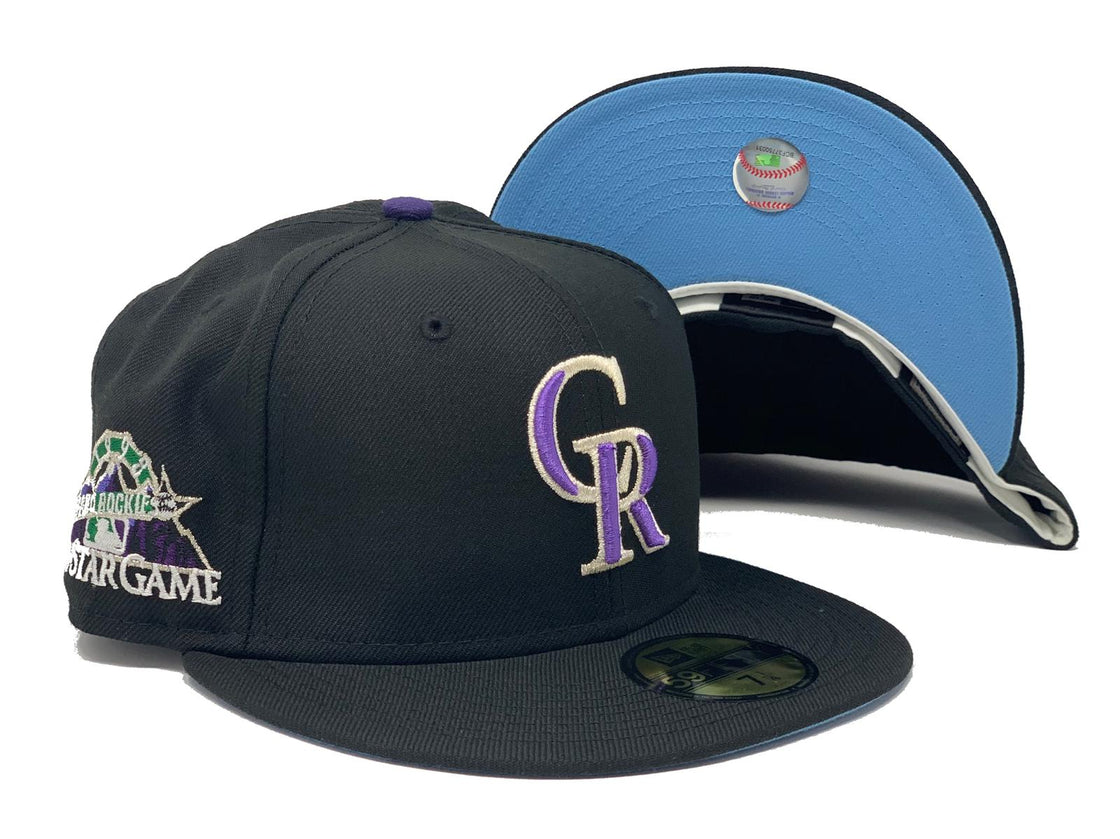 COLORADO ROCKIES 1998 ALL STAR GAME BLACK ICY BRIM NEW ERA FITTED HAT