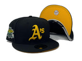 OAKLAND ATHLETICS 1989 BATTLE OF THE BAY BLACK YELLOW BRIM NEW ERA FITTED HAT