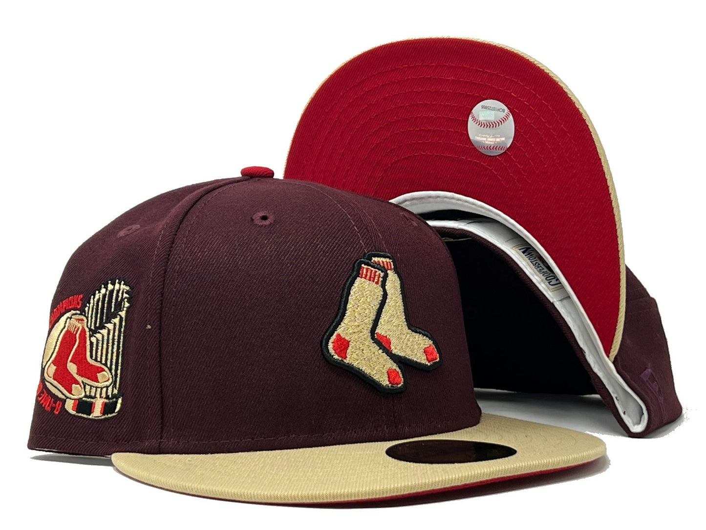 Boston  Red Sox 8 Times World Series Champions Maroon Vegas Gold Visor Red Brim New Era Fitted Hat