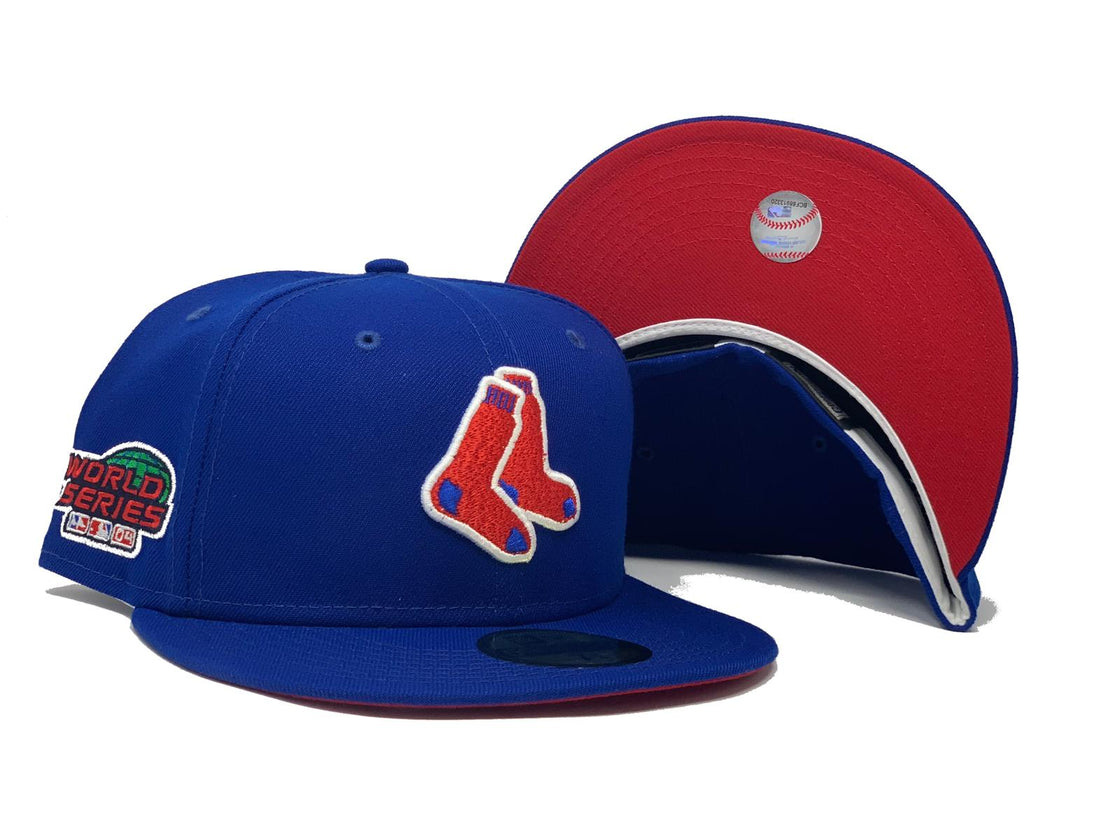 BOSTON RED SOX 2004 WORLD SERIES ROYAL BLUE RED BRIM NEW ERA FITTED HAT
