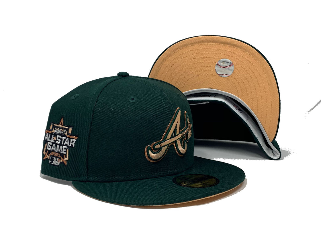 ATLANTA BRAVES 2021 ALL STAR GAME DARK GREEN PEACH UNDER VISOR NEW ERA FITTED HAT