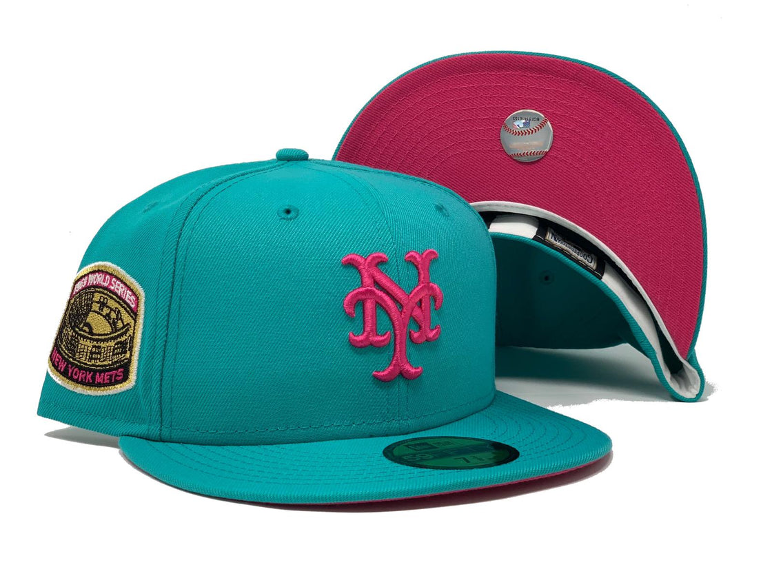 NEW YORK METS 1969 WORLD SERIES TEAL FUSION PINK BRIM NEW ERA FITTED HAT