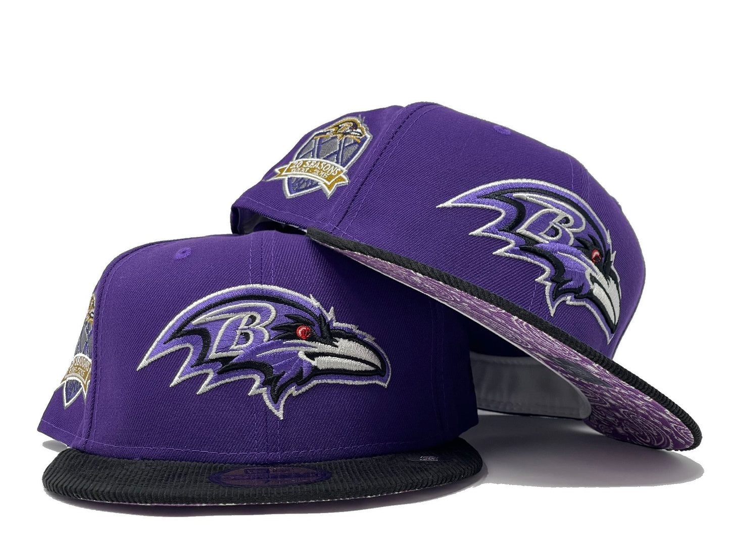 BALTIMORE RAVENS 20TH ANNIVERSARY "THURSDAY NIGHT FOOTBALL PAISLEY BRIM" COLLECTION" LIGHT PURPLE PAISLEY BRIM NEW ERA FITTED HAT