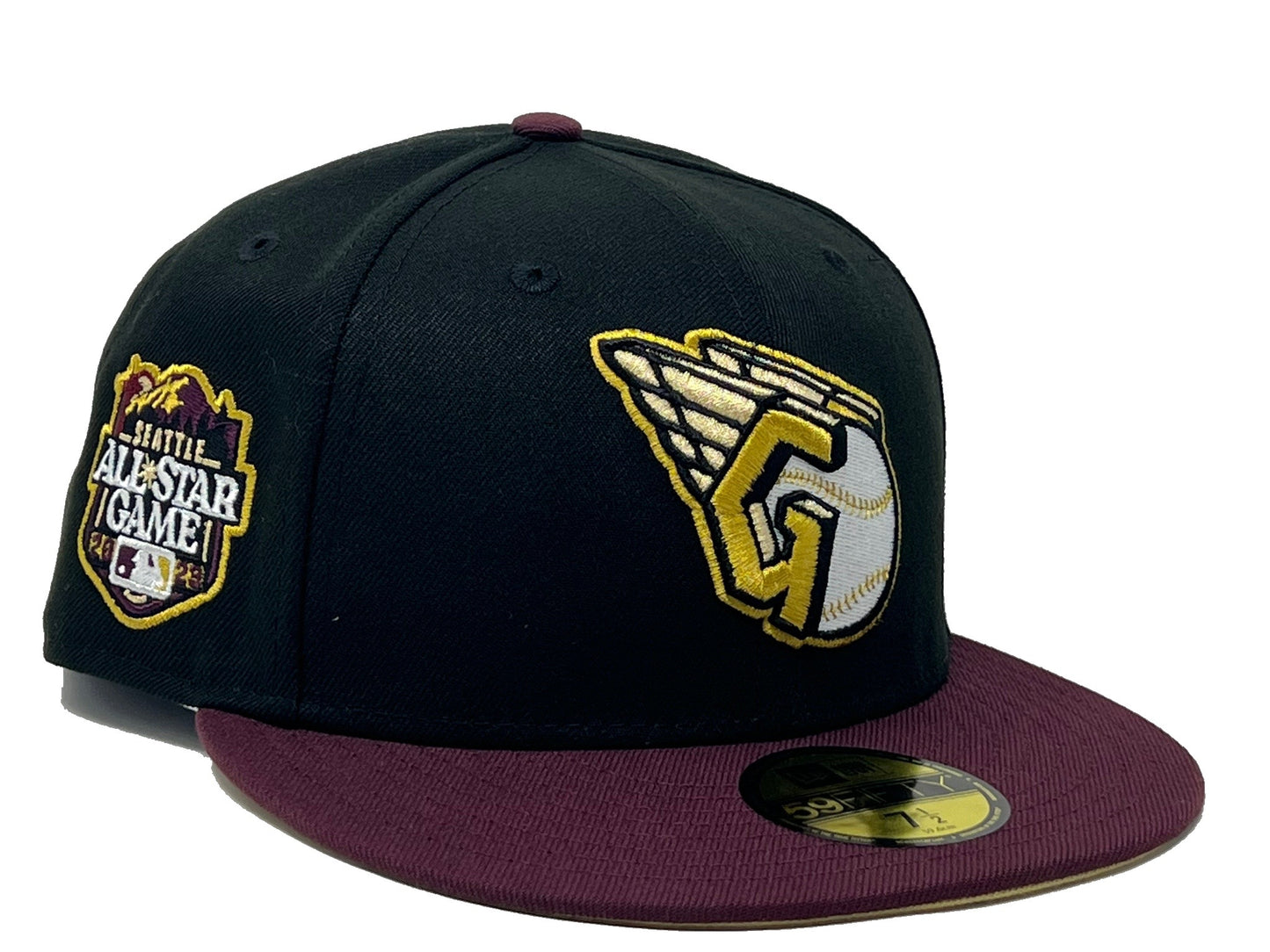 Cleveland Guardians 2023 All Star Game Black Maroon Visor Vegas Gold Brim New Era Fitted Hat