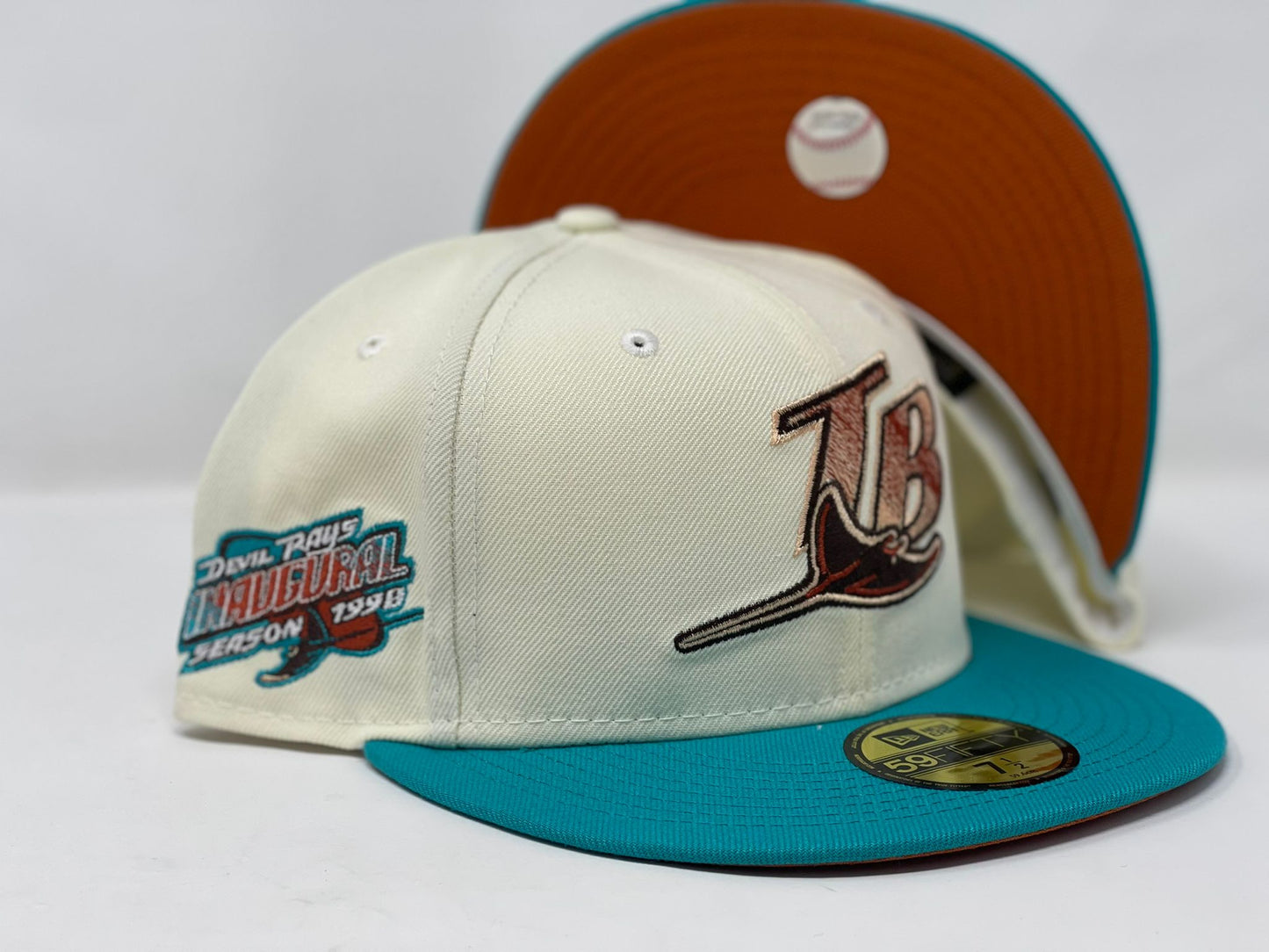 TAMPA BAY 1998 INAUGURAL SEASON " MIAMI SOUTH BEACH" PACK RUST BRIM NEW ERA FITTED HAT