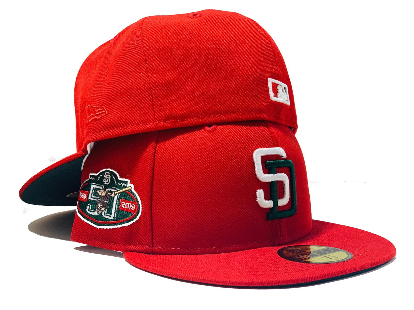 SAN DIEGO PADRES 50TH ANNIVERSARY XMAS COLOR RED GREEN BRIM NEW ERA FITTED HAT