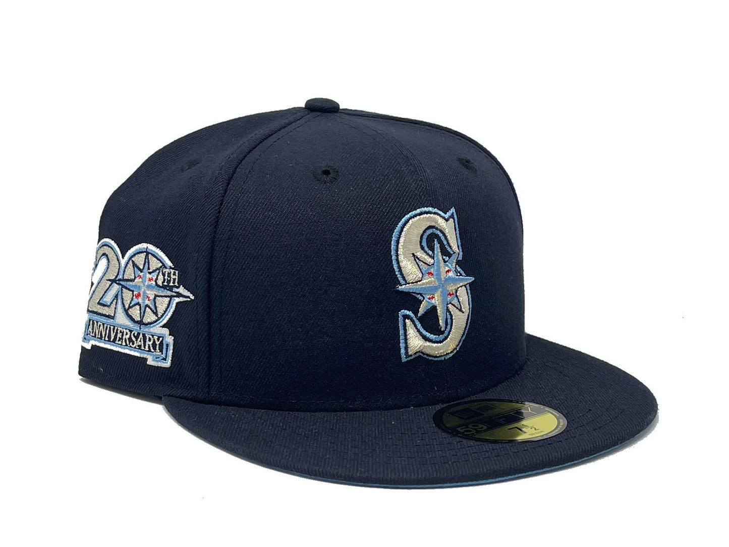 SEATTLE MARINERS 20TH ANNIVERSARY NAVY ICY BRIM NEW ERA FITTED HAT