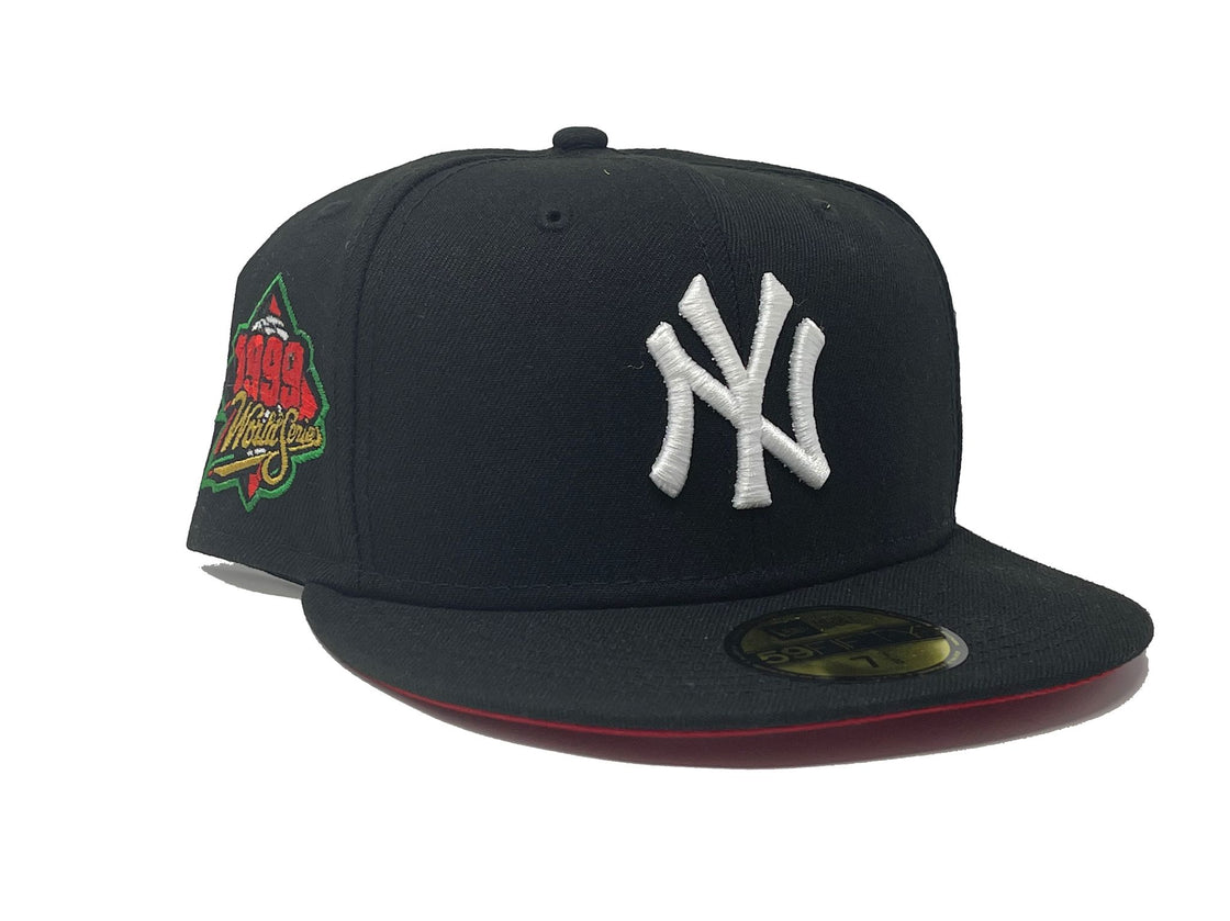 NEW YORK YANKEES 1999 WORLD SERIES BLACK RED BRIM NEW ERA FITTED HAT