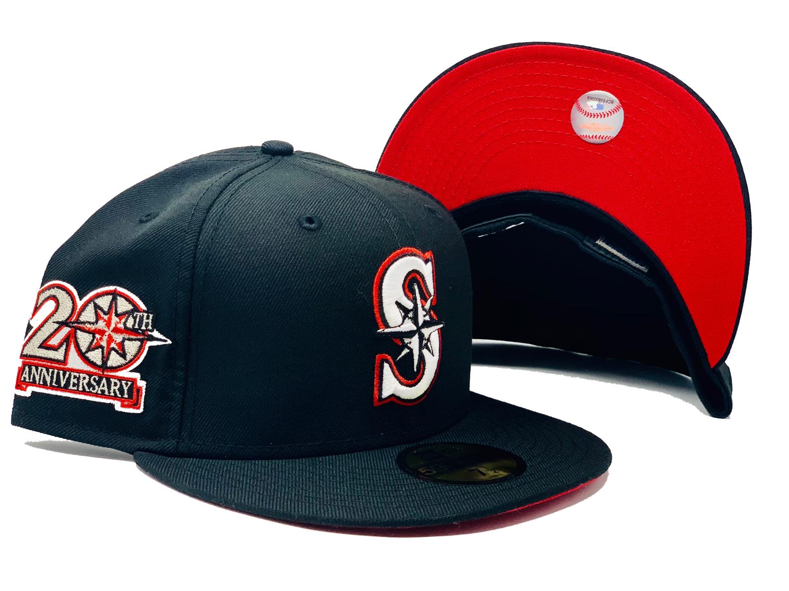 SEATTLE MARINERS 20TH ANNIVERSARY BLACK RED BRIM NEW ERA FITTED