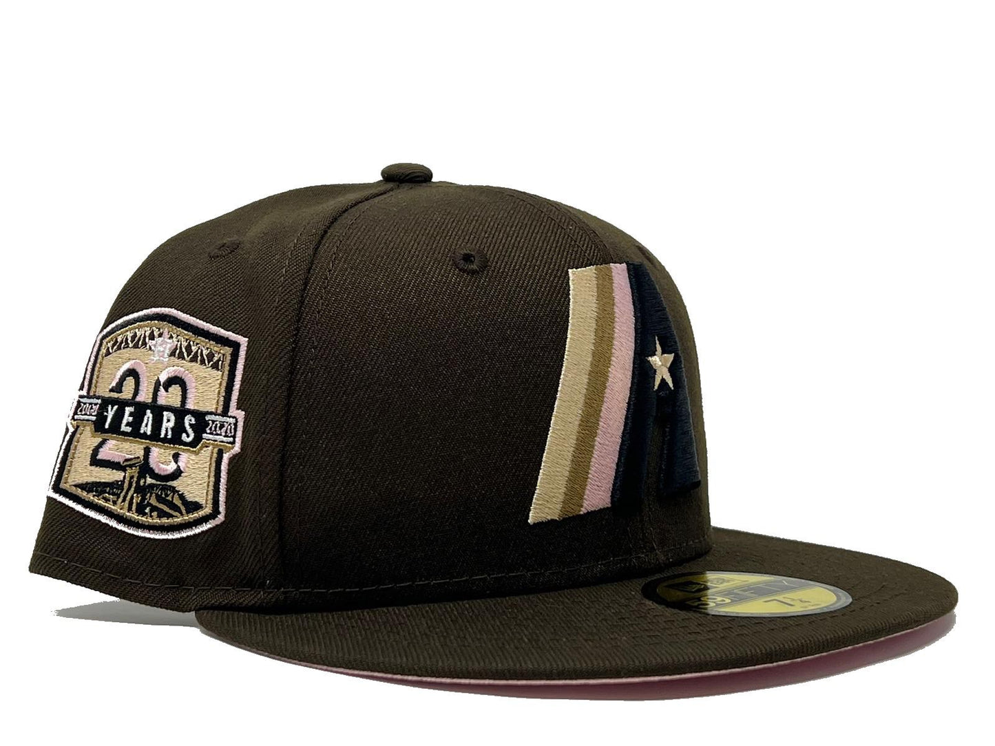 HOUSTON ASTROS 20TH ANNIVERSARY DARK MOCHA BROWN PINK BRIM NEW ERA FITTED HAT