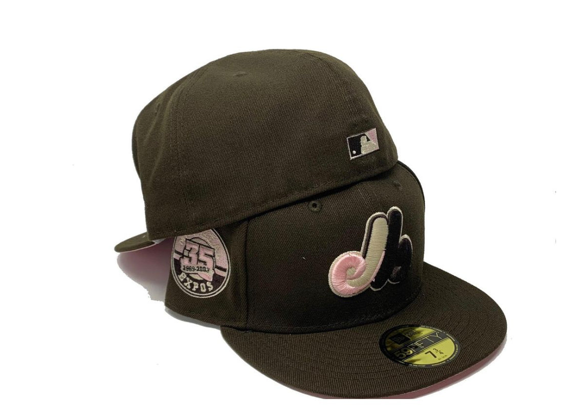 MONTREAL EXPOS 35TH ANNIVERSARY BROWN PINK BRIM NEW ERA FITTED HAT