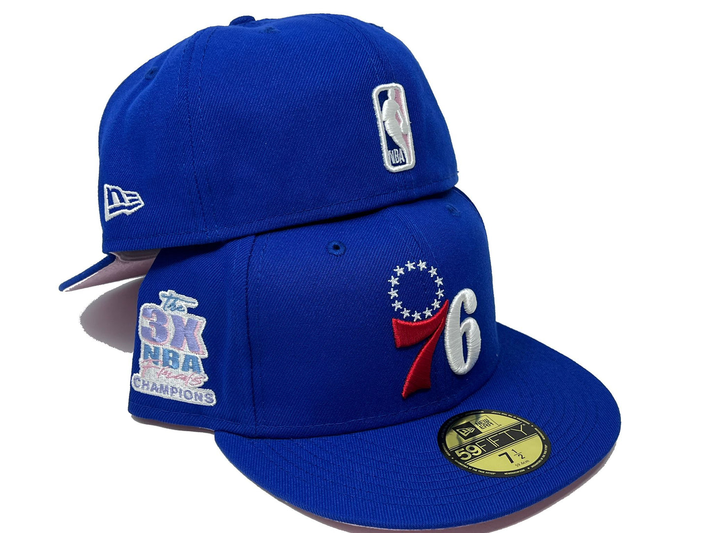 PHILADELPHIA 76ERS 3X CHAMPIONSHIP POP SWEAT PINK BRIM NEW ERA FITTED HAT