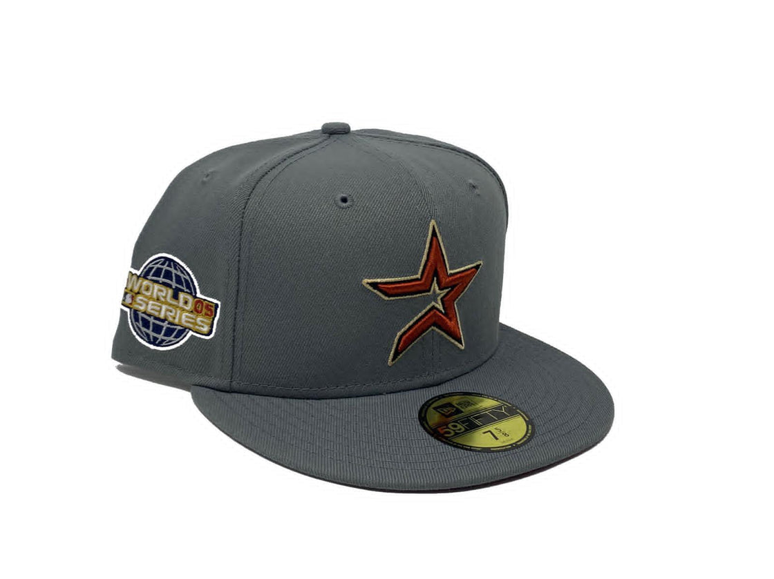 HOUSTON ASTROS 2005 WORLD SERIES STORM GRAY BURGUNDY BRIM NEW ERA FITTED HAT