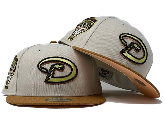 ARIZONA DIAMONDBACKS  1998 INAUGURAL SEASON STONE CAMEL VISOR PEACH BRIM NEW ERA FITTED HAT