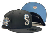 SEATTLE MARINERS 20TH ANNIVERSARY BLACK ICY BRIM NEW ERA FITTED HAT