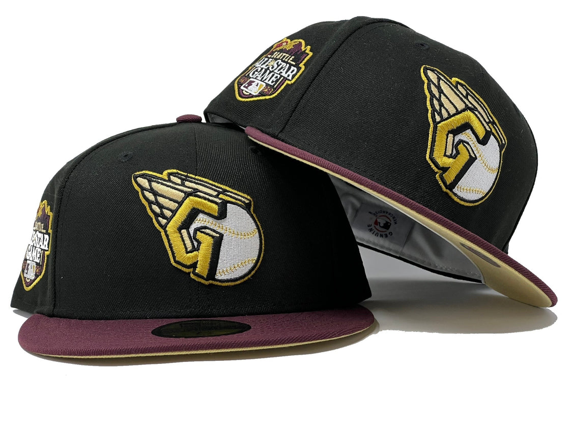 Cleveland Guardians 2023 All Star Game Black Maroon Visor Vegas Gold Brim New Era Fitted Hat