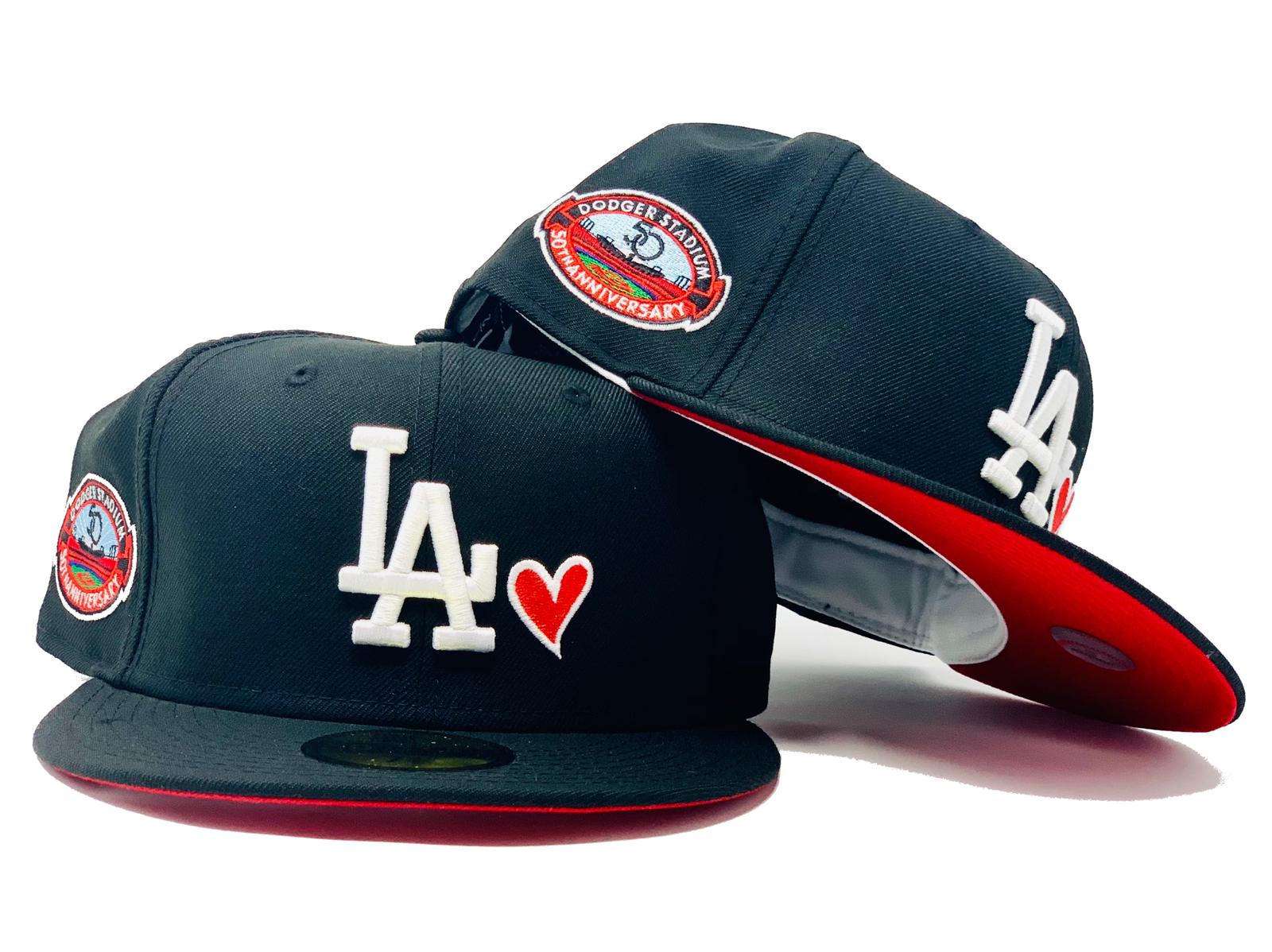 Dodgers Fitted New Era 59Fifty 50th Stadium Black Red Cap Hat Pink