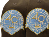 KANSAS CITY ROYALS 40TH ANNIVERSARY " GLOW IN THE DARK" BROWN ICY BRIM NEW ERA FITTED HAT