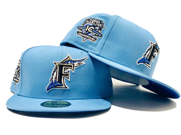 FLORIDA MARLIN 10TH ANNIVERSARY SKY BLUE ROYAL BRIM NEW ERA FITTED HAT –  Sports World 165