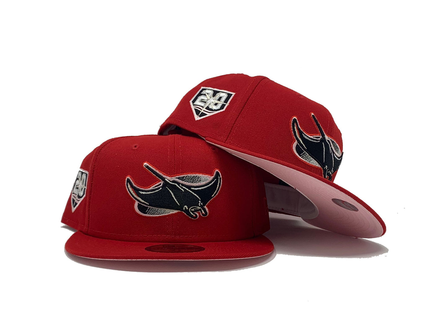 TAMPA BAY DEVIL RAYS 20TH ANNIVERSARY "STRAWBERRY REFRESHER" RED PINK BRIM NEW ERA FITTED HAT
