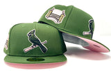 ST. LOUIS CARDINLAS BUSCH STADIUM  OLIVE PINK BRIM NEW ERA FITTED HAT