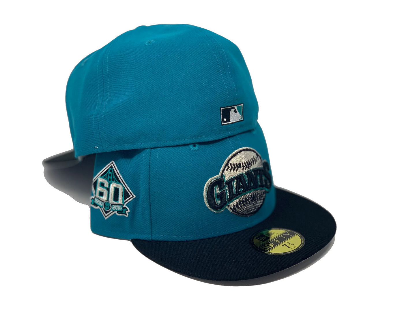 SAN FRANCISCO GIANTS 60TH ANNIVERSARY "NHL CROSS OVER" AQUA  GRAY BRIM NEW ERA FITTED HAT