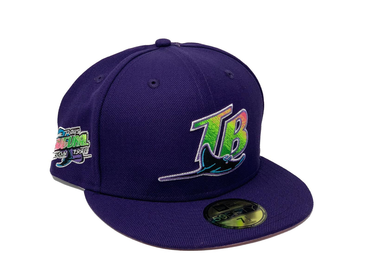 TAMPA BAY DEVIL RAYS 1999 INAUGURAL SEASON PURPLE PINK BRIM NEW ERA FITTED HAT