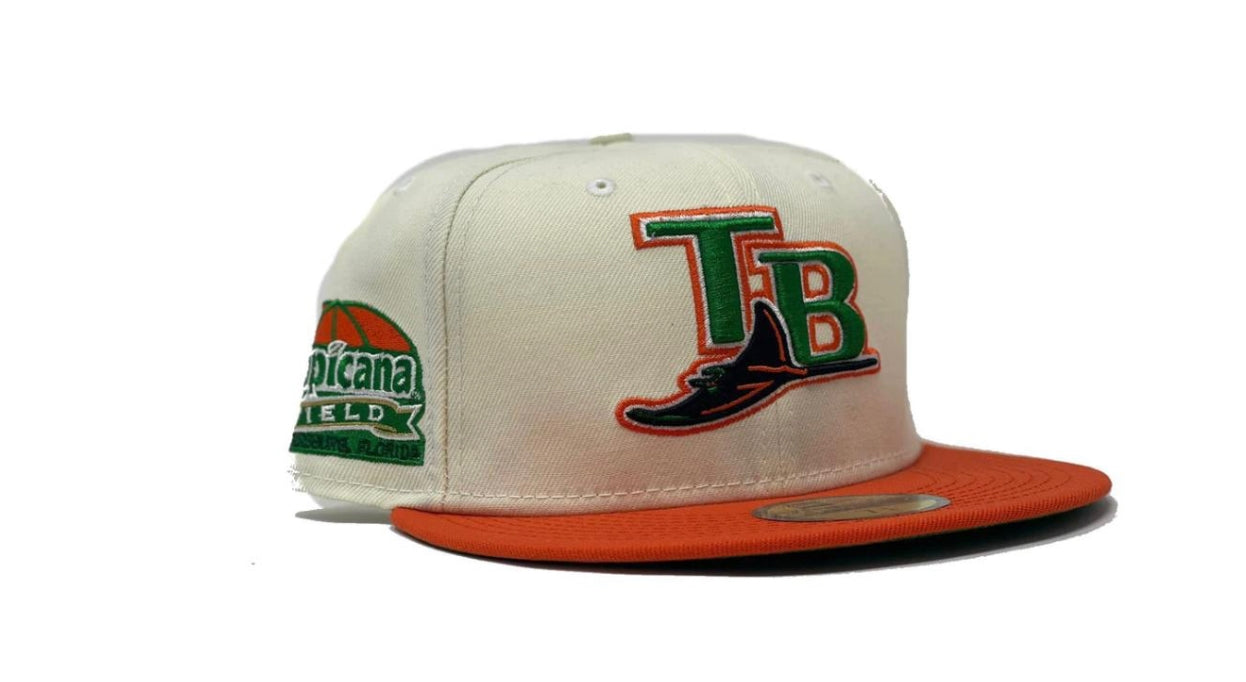 TAMPA BAY TROPICANA FIELD OFF WHITE ORANGE VISOR GREEN BRIM NEW ERA FITTED HAT