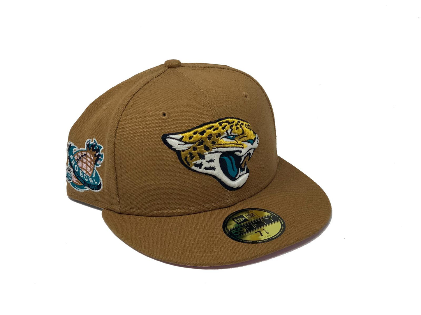 JACKSONVILLE JAGUARS 1998 PRO BOWL LIGHT BRONZE PINK BRIM NEW ERA FITTED HAT
