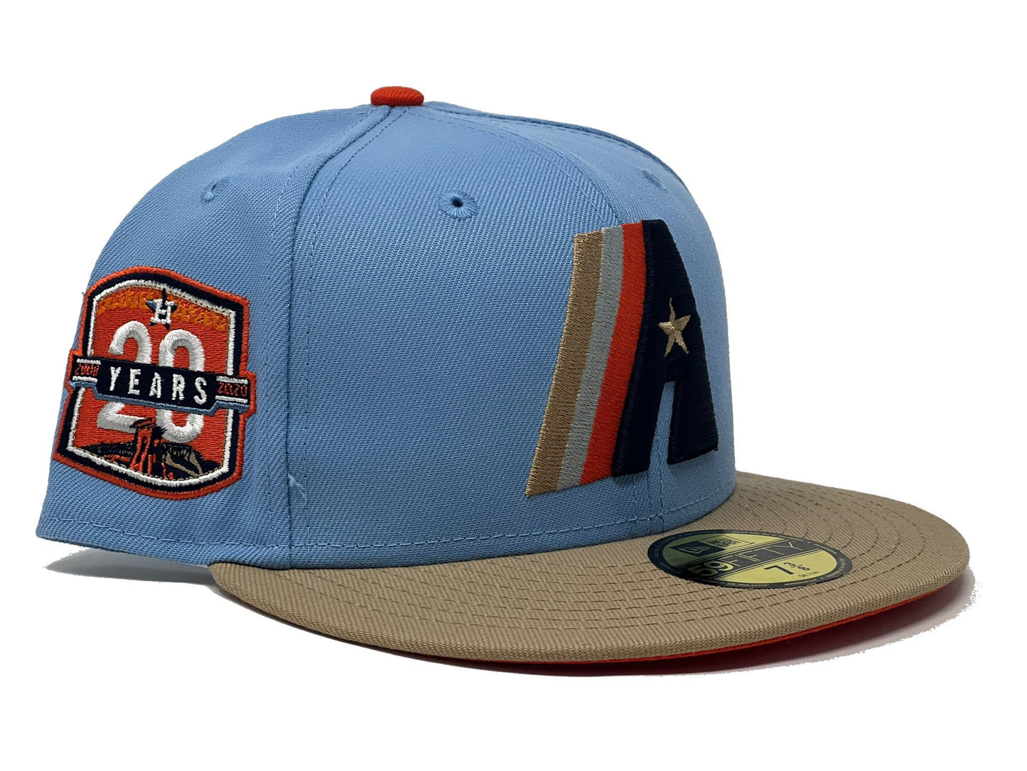 Houston Astros 20th Anniversary Sky Blue Camel Visor Orange Brim New Era Fitted Hat