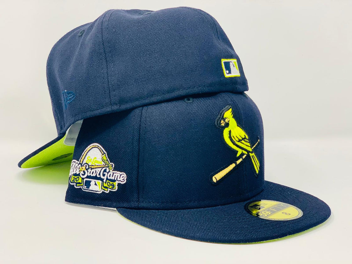 ST. LOUIS CARDINALS 2009 ALL STAR GAME NAVY BLUE NEON GREEN BRIM NEW ERA FITTED