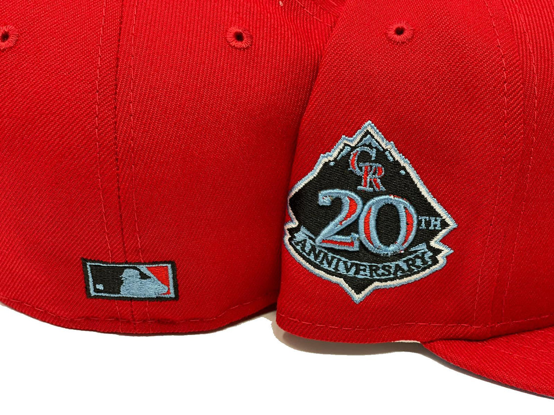 COLORADO ROCKIES 20TH ANNIVERSARY RED ICY BRIM NEW ERA FITTED HAT