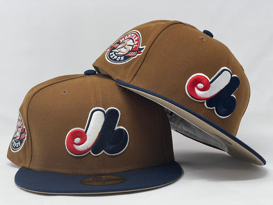 MONTREAL EXPOS 25TH ANNIVERSARY "FALL HARVEST PACK" BEIGE BRIM NEW ERA FITTED HAT