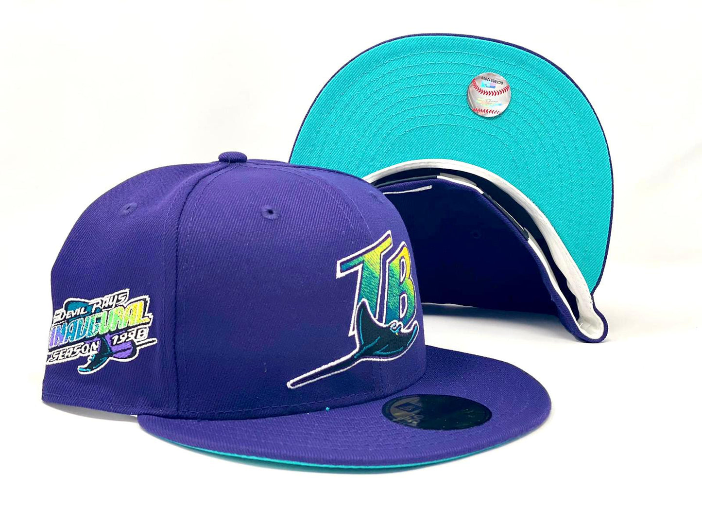 TAMPA BAY DEVIL RAYS  INAUGURAL SEASON PURPLE TEAL BRIM NEW ERA FITTED HAT