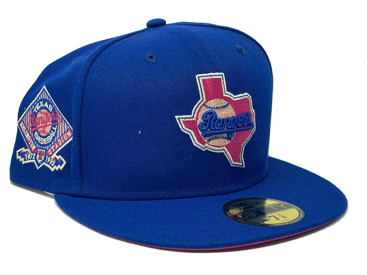 TEXAS RANGERS ARLINGTION STADIUM FUSION PINK BRIM NEW ERA FITTED HAT