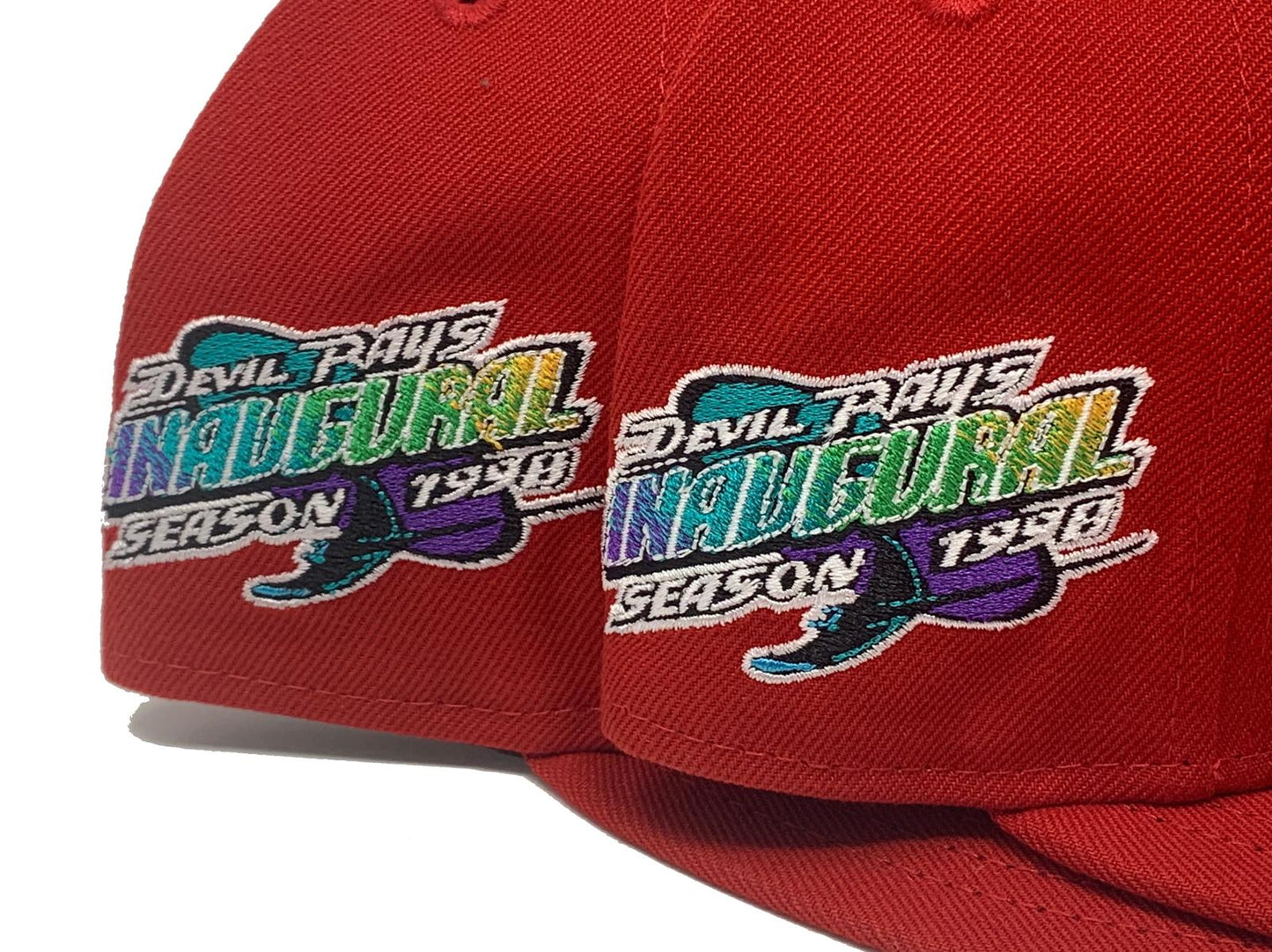 TAMPA BAY DEVIL RAYS 1998 INAUGURAL SEASON RED GREEN BRIM NEW ERA FITTED HAT