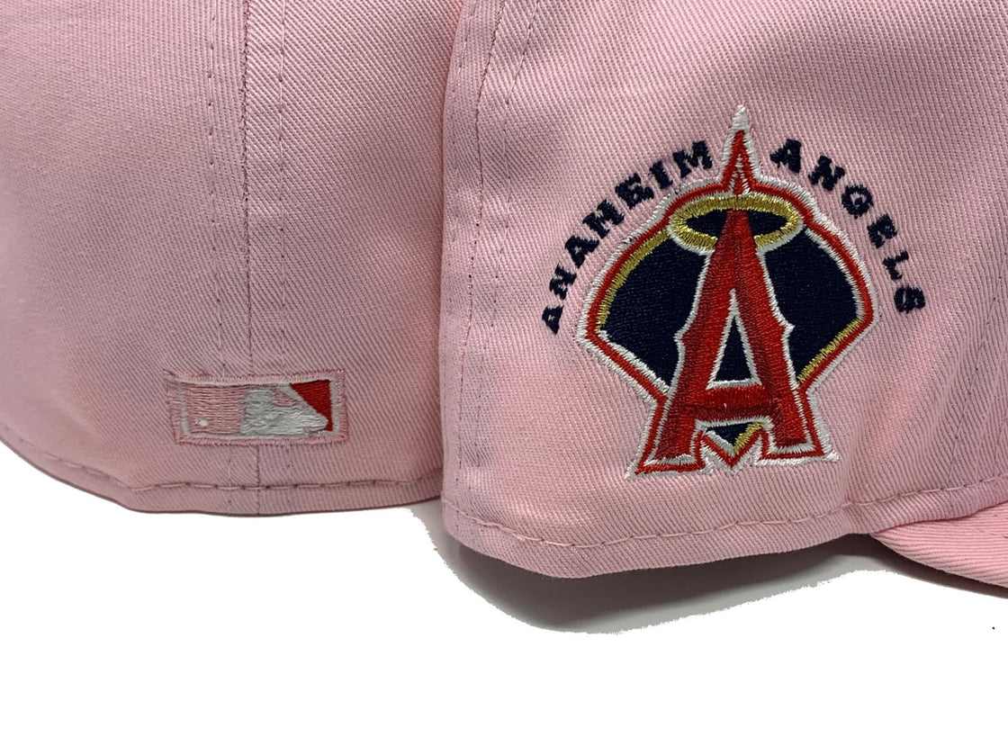LOS ANGELES ANGELS PINK RED BRIM NEW ERA FITTED HAT
