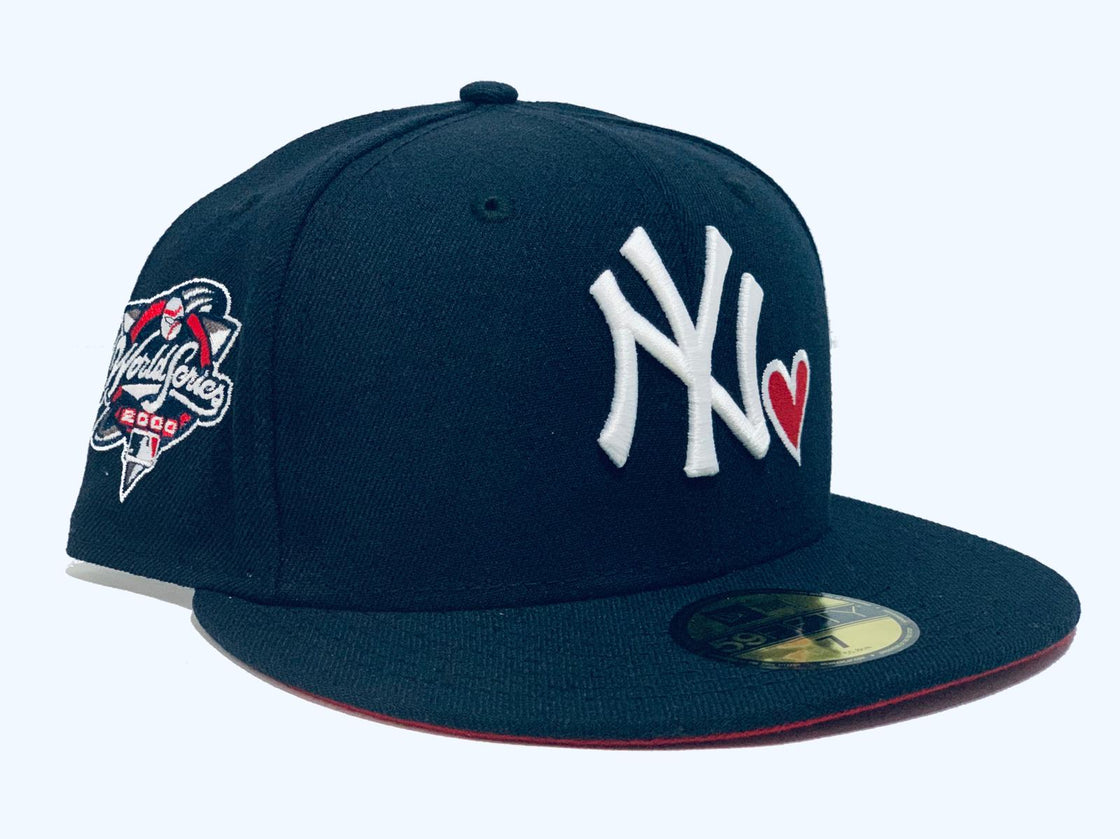 NEW YORK YANKEES WITH HEART 2000 WORLD SERIES NAVY BLUE RED BRIM NEW ERA FITTED HAT