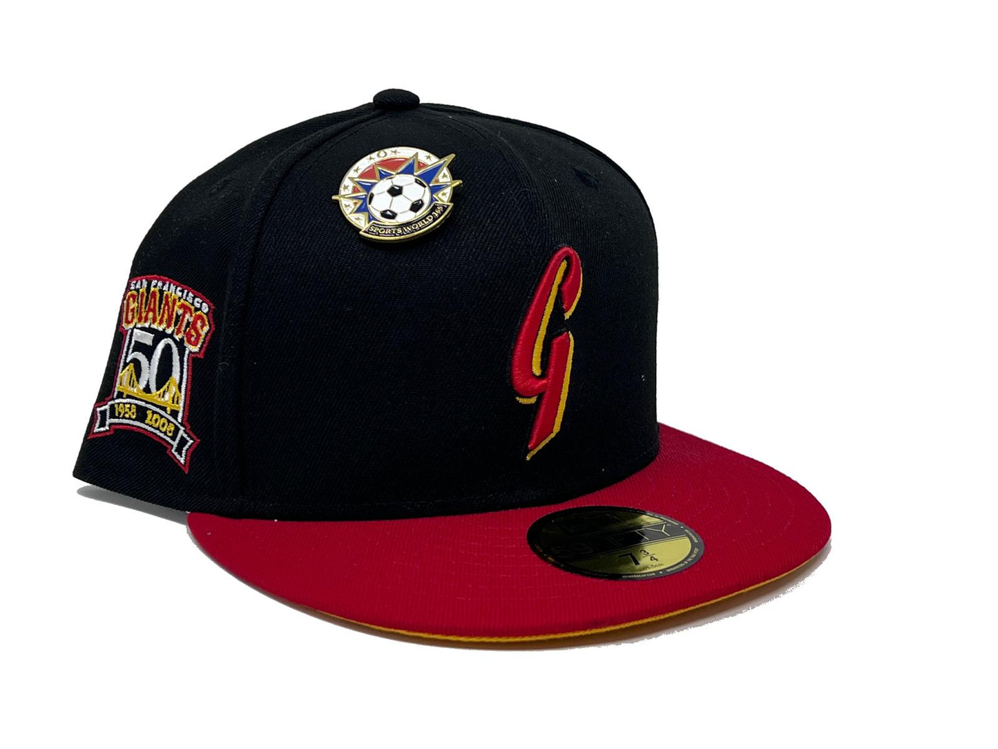 SAN FRANCISCO GIANTS 50TH ANNIVERSARY "WORLD CUP SOCCER PACK" YELLOW BRIM NEW ERA FITTED HAT