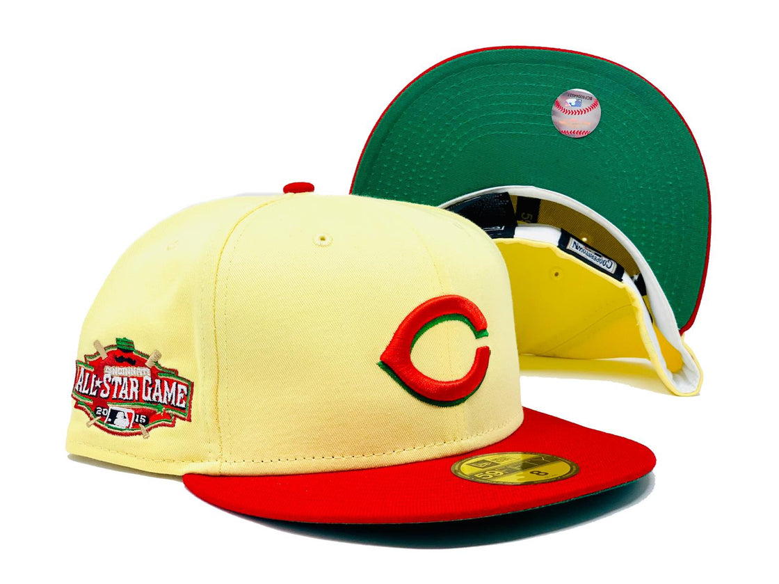 CINCINNATI REDS 2015 ALL STAR GAME SOFT YELLOW GREEN BRIM NEW ERA FITTED HAT