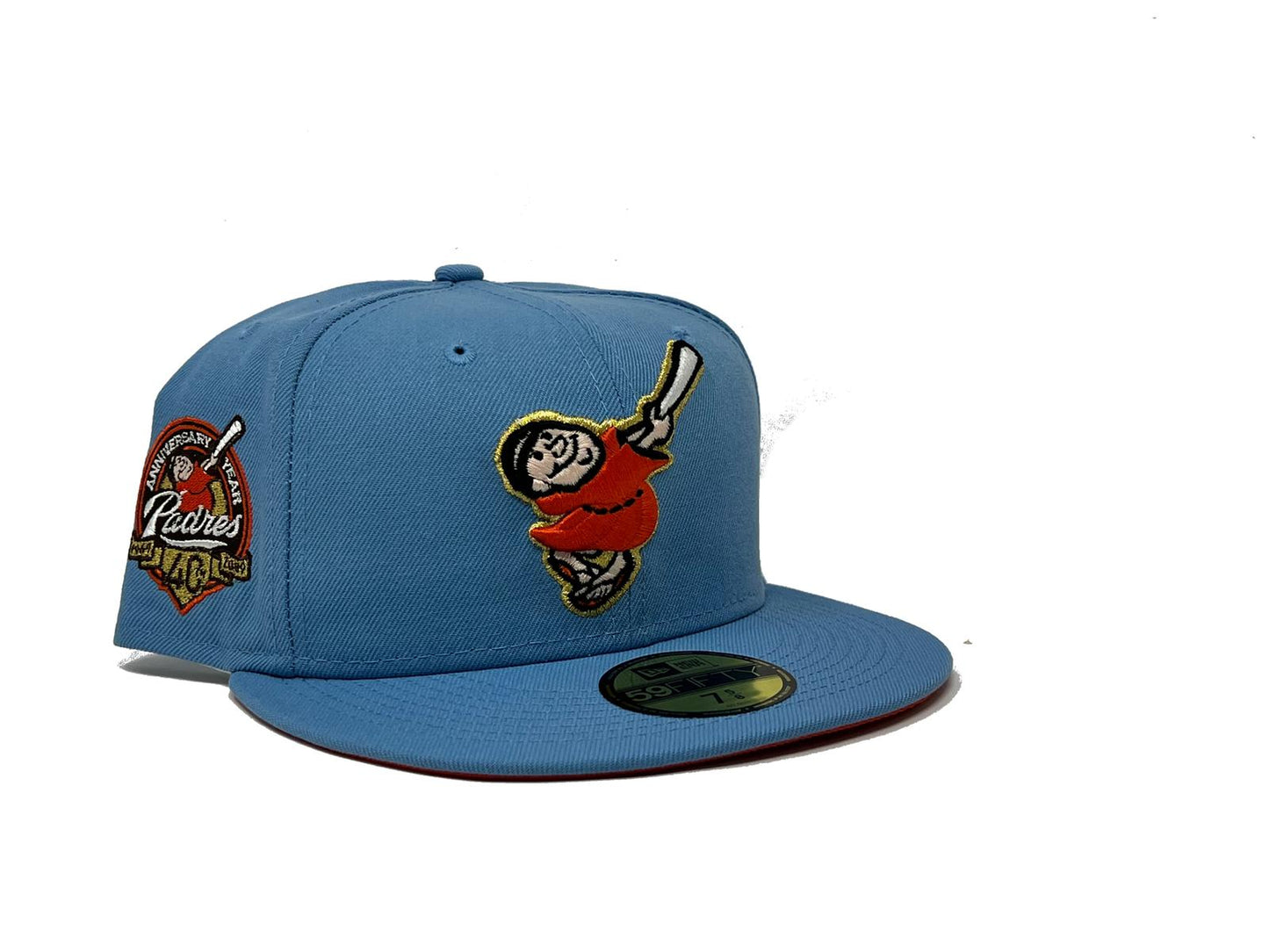 SAN DIEGO PADRES 40TH ANIIVERSARY SKY BLUE ORANGE  BRIM NEW ERA FITTED HAT