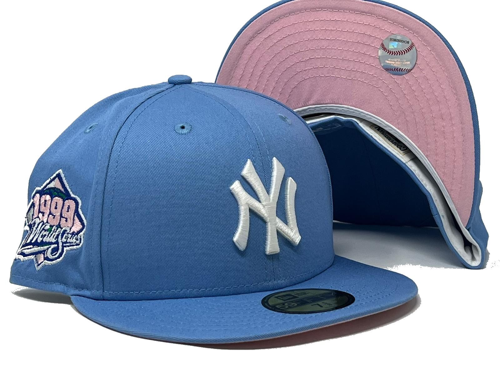 New York Yankees New Era 1999 World Series Cooperstown Collection  Undervisor 59FIFTY Fitted Hat - Pink/Sky Blue